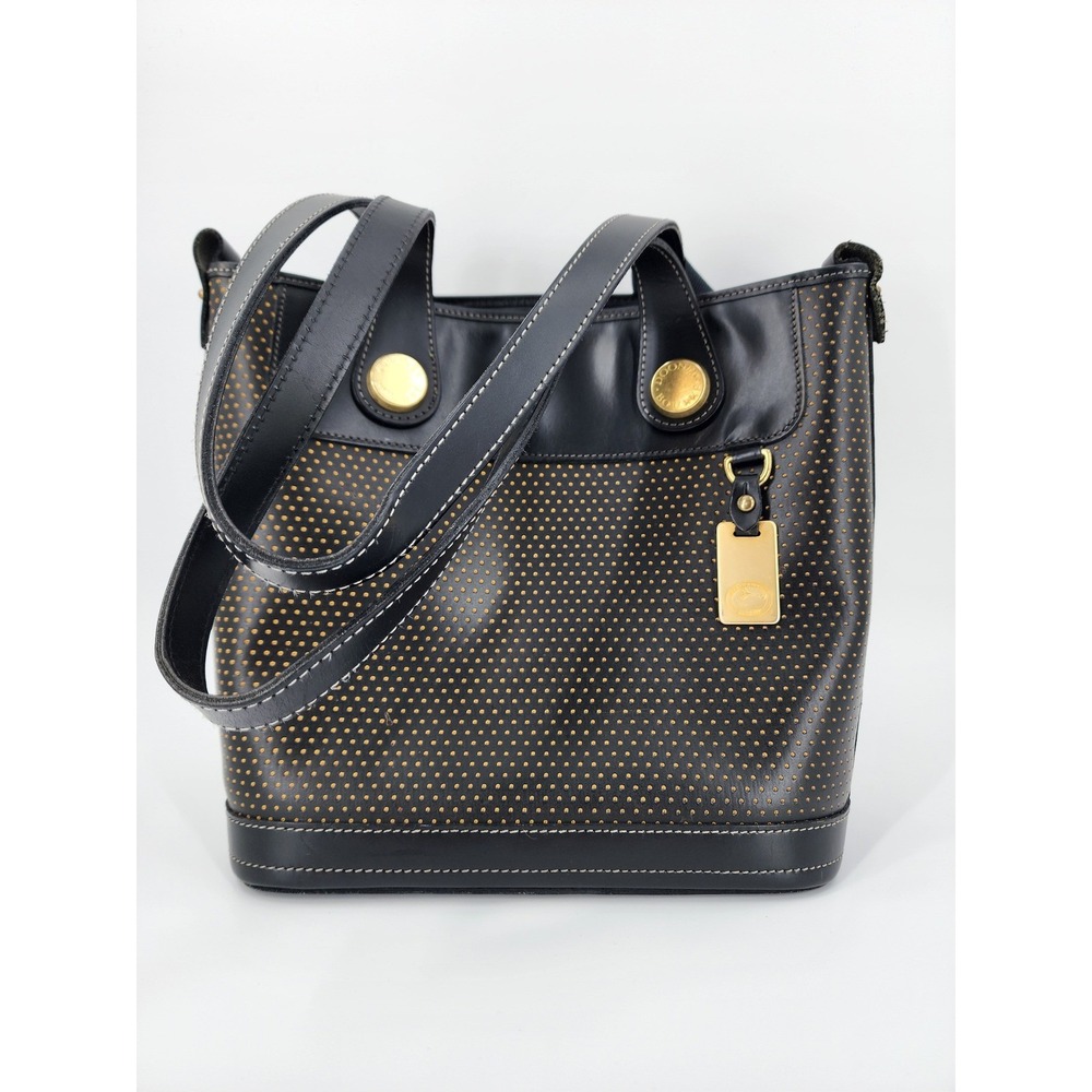 Vintage Dooney & Bourke Perforated Leather Shoulder Bag Black Gold Made in USA